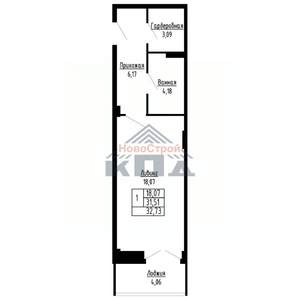 1-к квартира, вторичка, 33м2, 12/16 этаж