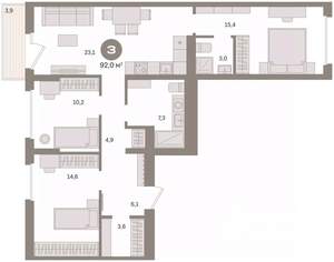 3-к квартира, вторичка, 92м2, 4/8 этаж