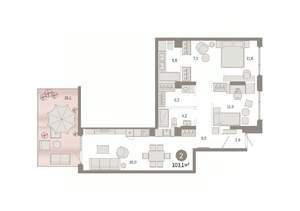 2-к квартира, вторичка, 103м2, 1/7 этаж
