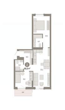 2-к квартира, вторичка, 67м2, 7/9 этаж