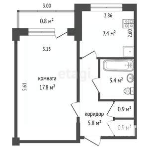 1-к квартира, вторичка, 37м2, 3/5 этаж