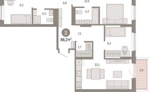 3-к квартира, вторичка, 86м2, 3/9 этаж