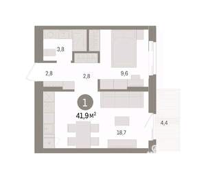 1-к квартира, вторичка, 42м2, 7/7 этаж