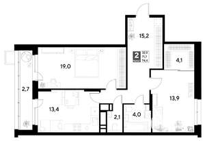 2-к квартира, вторичка, 74м2, 7/21 этаж