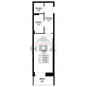 1-к квартира, строящийся дом, 32м2, 10/16 этаж