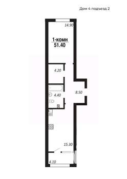 1-к квартира, строящийся дом, 51м2, 9/14 этаж