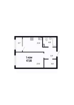 1-к квартира, строящийся дом, 47м2, 4/22 этаж