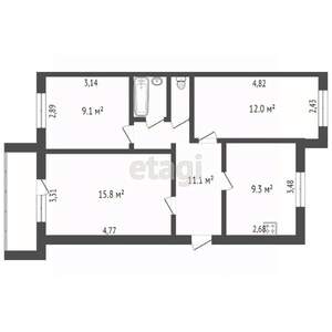 3-к квартира, вторичка, 59м2, 5/5 этаж