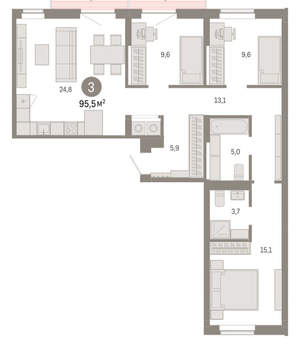 3-к квартира, вторичка, 96м2, 4/9 этаж