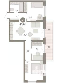 3-к квартира, вторичка, 66м2, 3/9 этаж