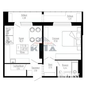 1-к квартира, строящийся дом, 53м2, 6/16 этаж