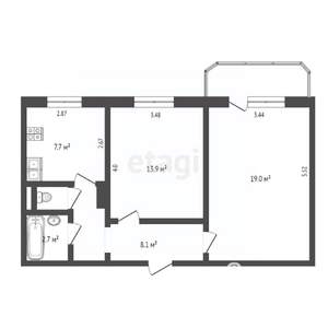 2-к квартира, вторичка, 53м2, 7/10 этаж