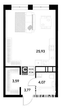 Студия квартира, строящийся дом, 37м2, 15/21 этаж