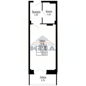 1-к квартира, строящийся дом, 30м2, 4/16 этаж