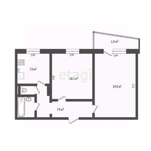 2-к квартира, вторичка, 52м2, 2/10 этаж