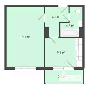 1-к квартира, строящийся дом, 37м2, 7/10 этаж