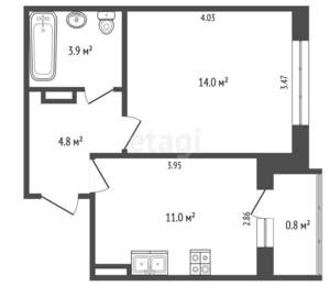 1-к квартира, вторичка, 34м2, 1/10 этаж