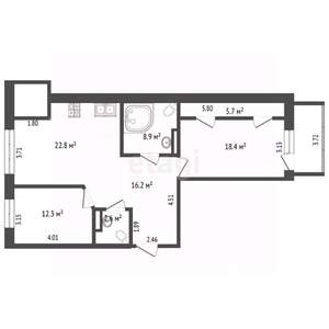 2-к квартира, вторичка, 87м2, 3/14 этаж