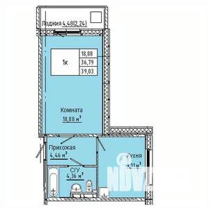 1-к квартира, строящийся дом, 39м2, 9/10 этаж