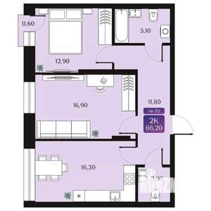 2-к квартира, вторичка, 66м2, 5/9 этаж