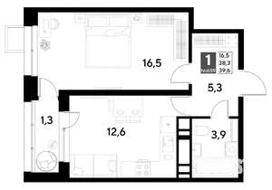 1-к квартира, строящийся дом, 40м2, 6/21 этаж
