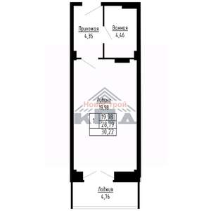 1-к квартира, строящийся дом, 30м2, 15/16 этаж