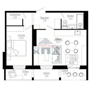 1-к квартира, строящийся дом, 54м2, 11/16 этаж