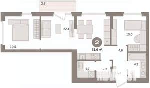 2-к квартира, вторичка, 62м2, 3/8 этаж