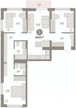3-к квартира, вторичка, 84м2, 4/8 этаж