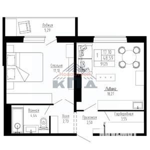1-к квартира, строящийся дом, 51м2, 15/16 этаж