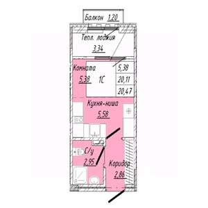 1-к квартира, вторичка, 20м2, 6/8 этаж