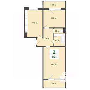 2-к квартира, строящийся дом, 55м2, 1/10 этаж