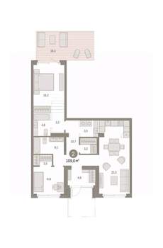 2-к квартира, вторичка, 109м2, 1/7 этаж