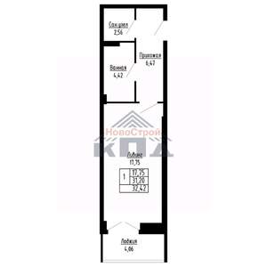 1-к квартира, строящийся дом, 32м2, 13/16 этаж