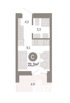 1-к квартира, вторичка, 21м2, 4/9 этаж