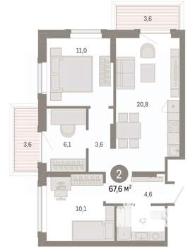3-к квартира, вторичка, 68м2, 2/9 этаж