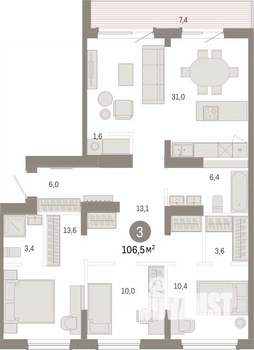 3-к квартира, вторичка, 106м2, 8/17 этаж