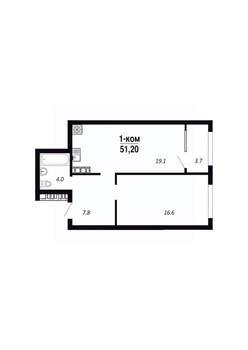1-к квартира, строящийся дом, 51м2, 6/22 этаж