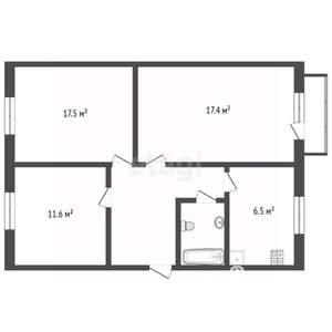 3-к квартира, вторичка, 63м2, 2/5 этаж