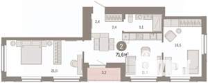 2-к квартира, вторичка, 72м2, 4/16 этаж