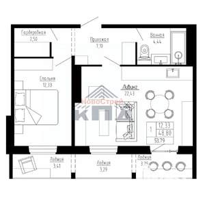 1-к квартира, строящийся дом, 54м2, 11/16 этаж