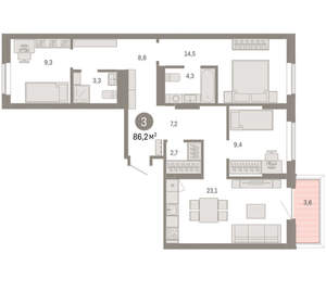 3-к квартира, вторичка, 86м2, 3/9 этаж