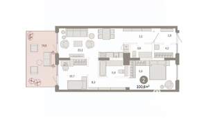 2-к квартира, вторичка, 101м2, 1/9 этаж