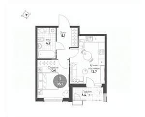 1-к квартира, вторичка, 39м2, 8/9 этаж