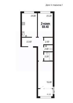 2-к квартира, строящийся дом, 69м2, 9/14 этаж