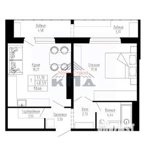 1-к квартира, строящийся дом, 53м2, 12/16 этаж