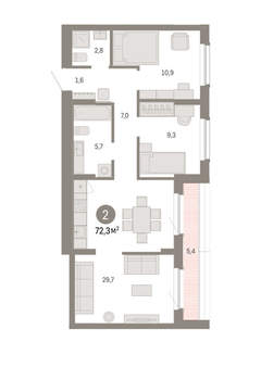 2-к квартира, вторичка, 72м2, 8/16 этаж