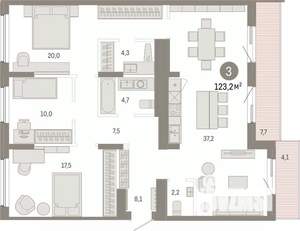 3-к квартира, вторичка, 123м2, 7/7 этаж