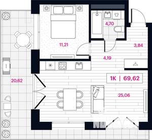 1-к квартира, вторичка, 70м2, 2/15 этаж