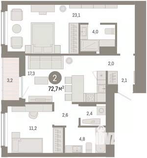 2-к квартира, вторичка, 73м2, 10/16 этаж